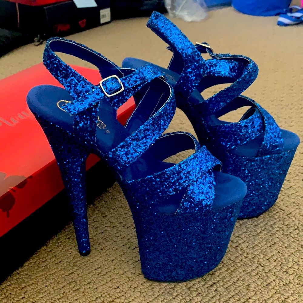 NEW Pleaser Blue Glitter Heels 8-inch